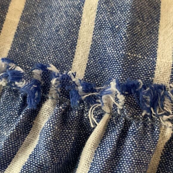 Umgee Chambray Nautical Linen Look Striped Tiered Frayed Tank Dress Sz S - Picture 8 of 8